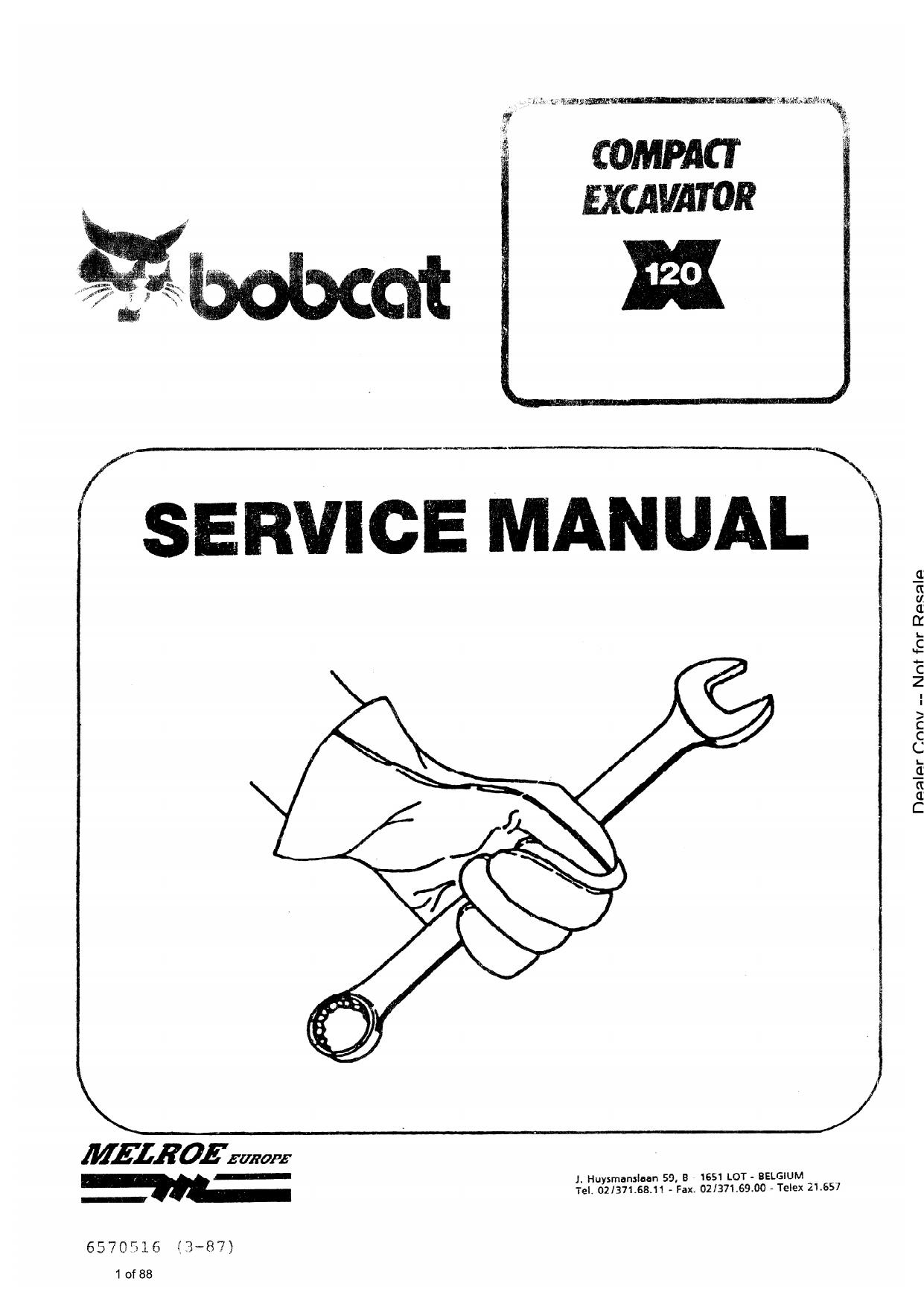 X120 Excavator Service Manual Bobcat